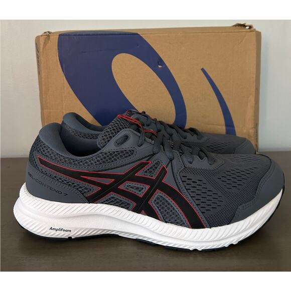 ASICS Gel Contend 7 Running Sneakers Grey Red Extra Wide - W Sz 9.5 / Mens 8 - Picture 2 of 10
